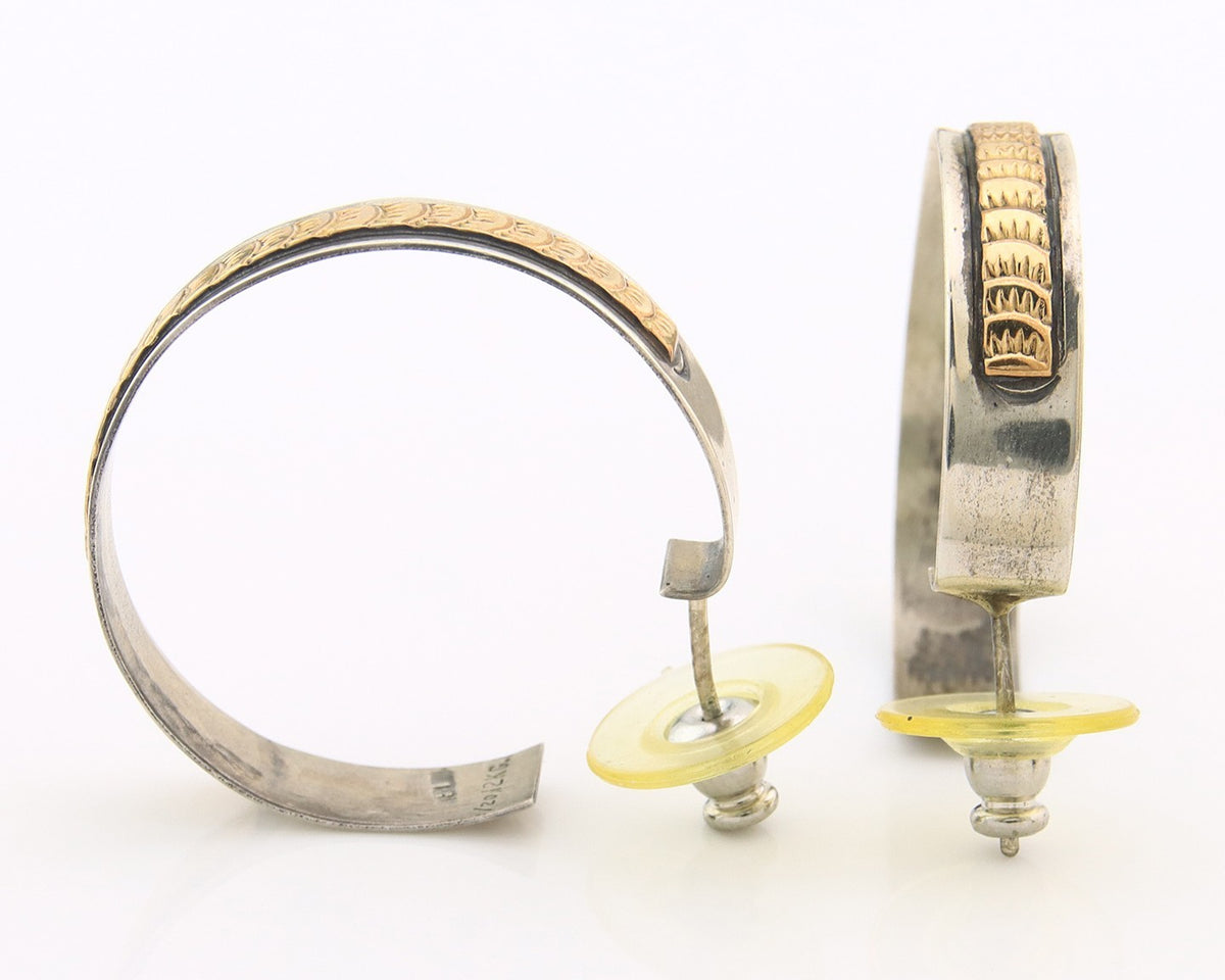 Navajo Earrings Sterling Silver & Gold Vintage Handmade
