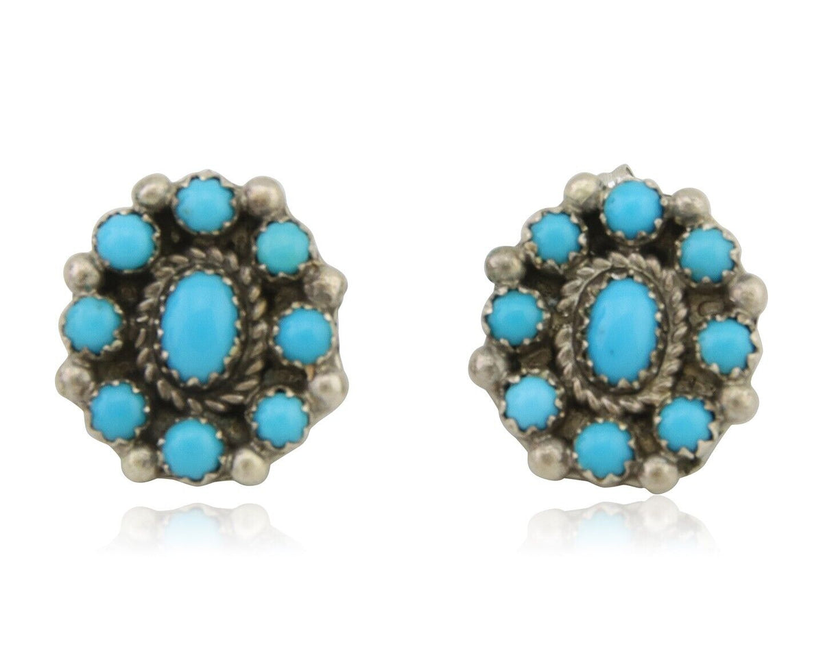 Navajo Shield Earrings 925 Silver Natural Turquoise Signed Nathaniel Curley C80s
