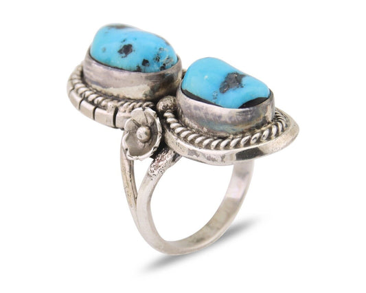 Navajo Ring 925 Silver Natural Blue Turquoise Native American Artist C.80's