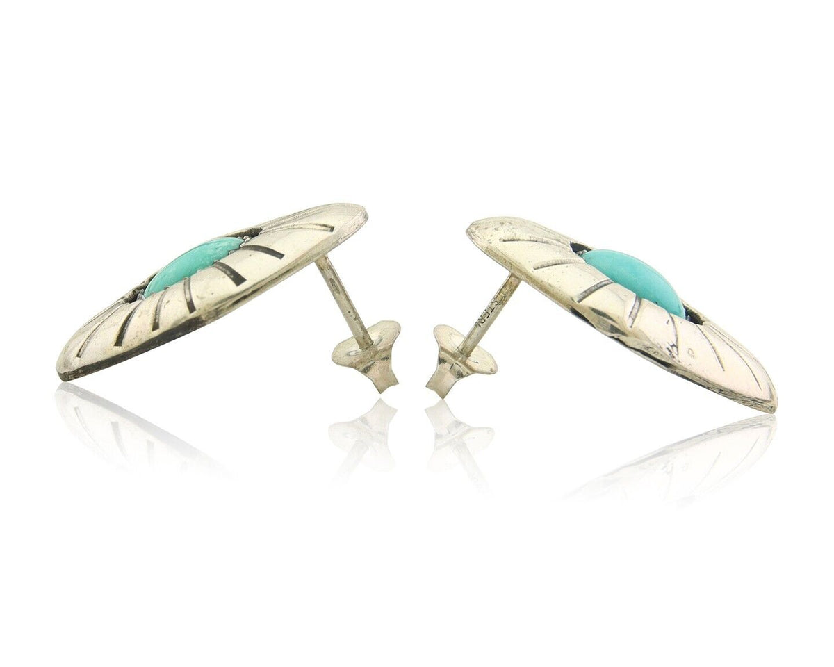 Navajo Earrings 925 Silver Natural Turquoise Native American Artist C.80's