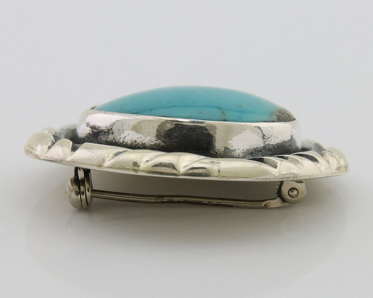 Navajo Pin 925 Silver Natural Mined Turquoise Artist Signed C Montoya C.80's