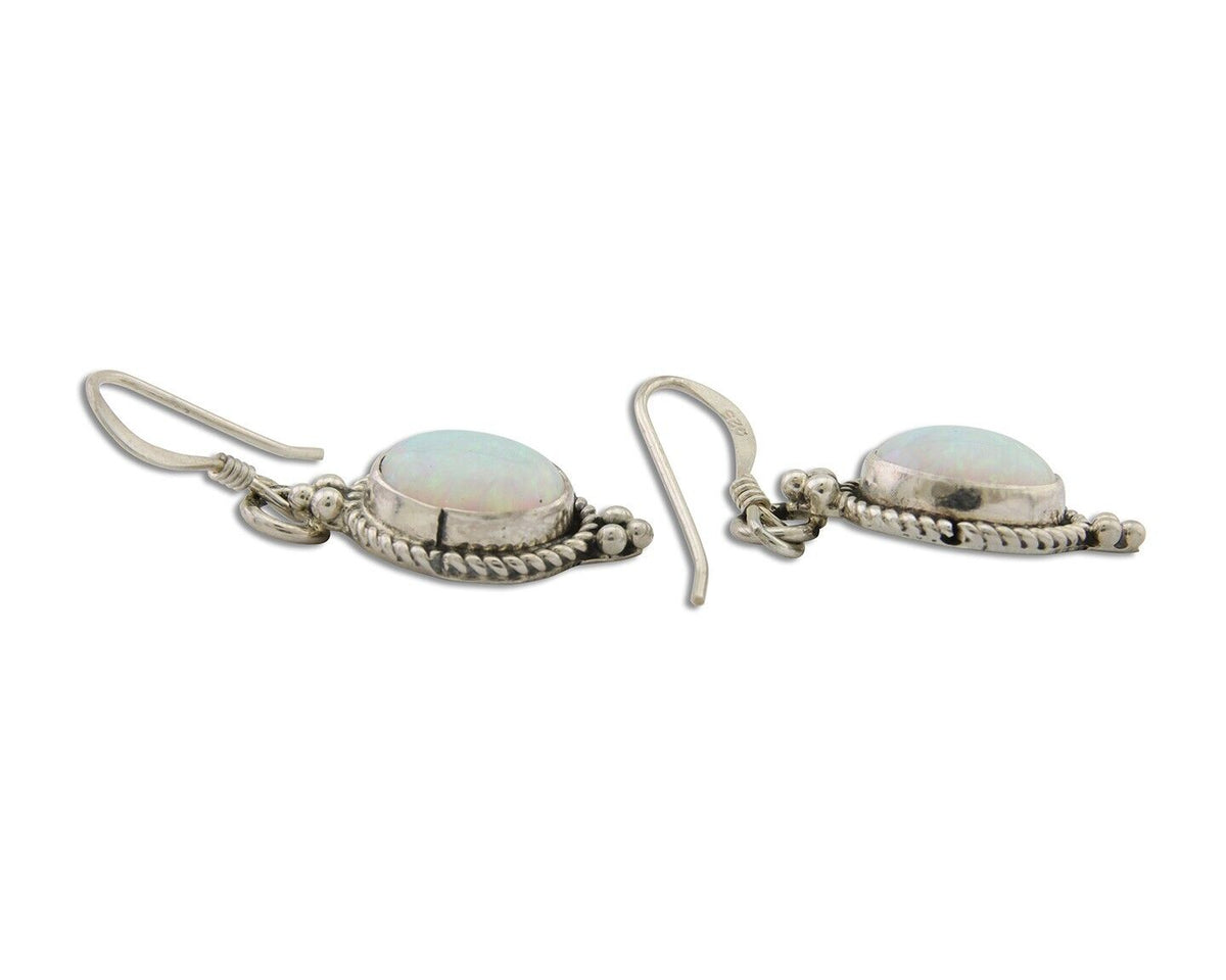 Navajo Dangle Earrings 925 Silver Natural Opal Native Artist C.80's