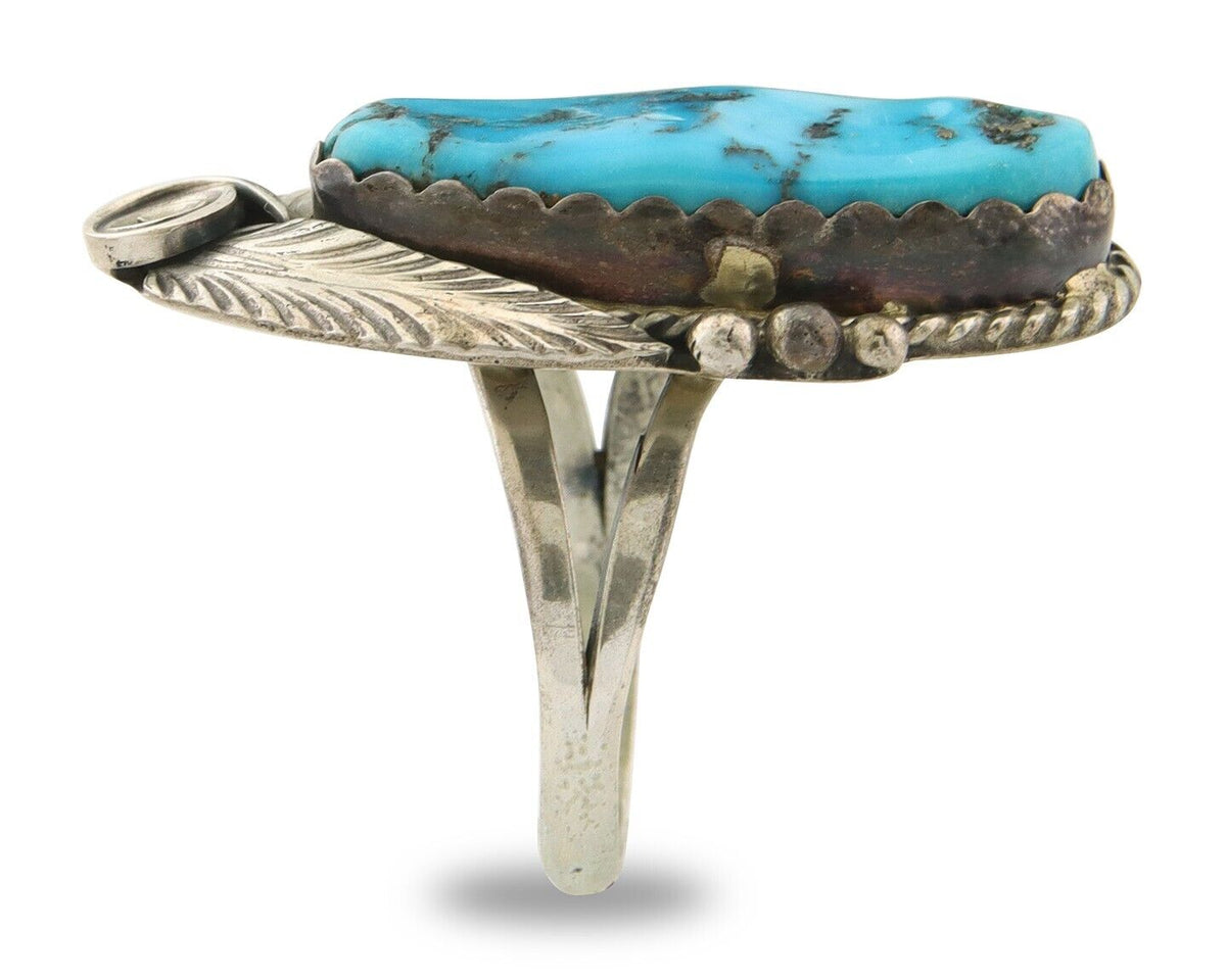 Navajo Ring 925 Sterling Turquoise Artist Justin Morris C.80's Size 9.0