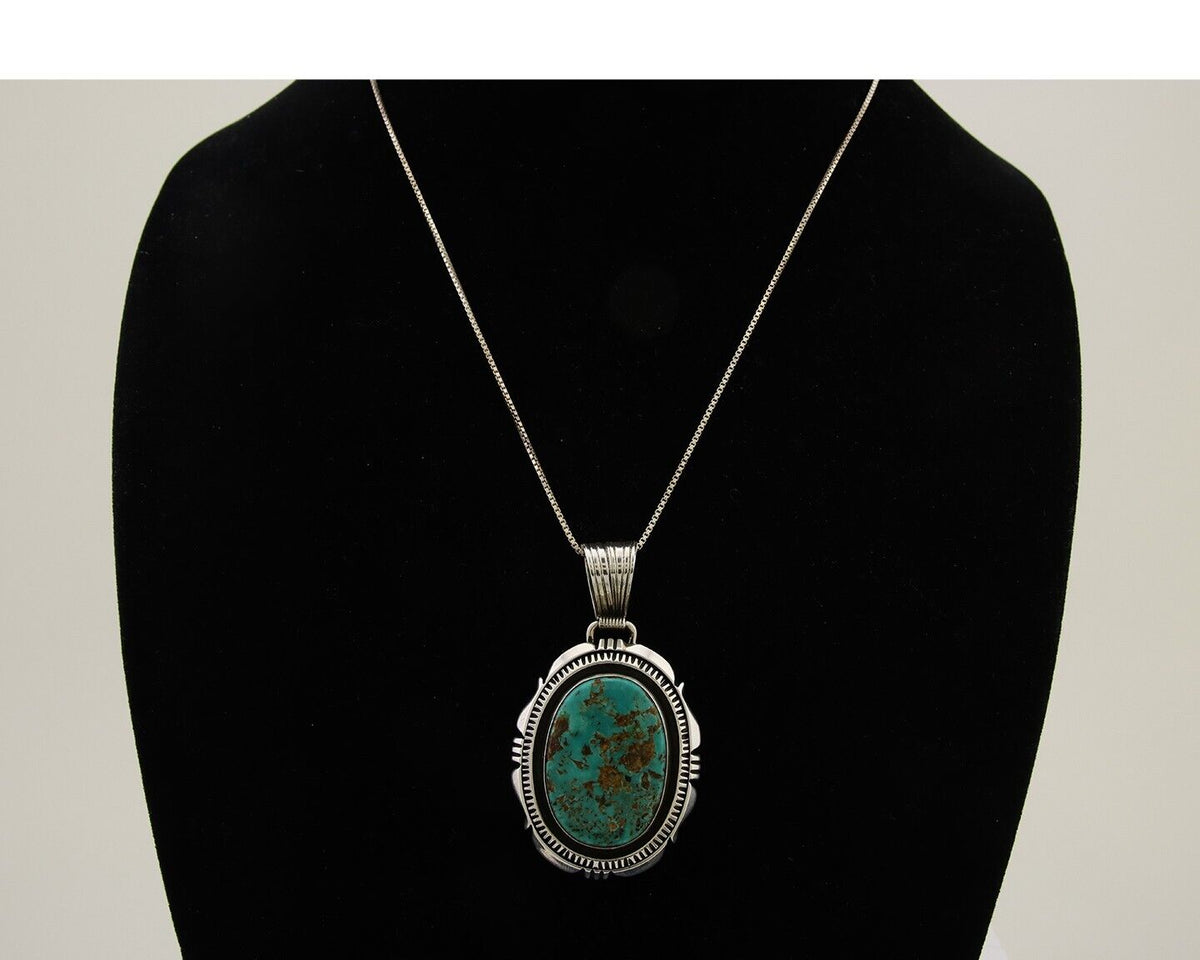 Navajo Necklace 925 Silver Natural Turquoise Artist Signed Mike Begay C.80's