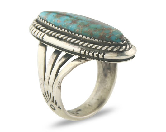 Vintage Navajo Ring 925 Sterling Authentic Turquoise Artist Signed TS Size 8.0