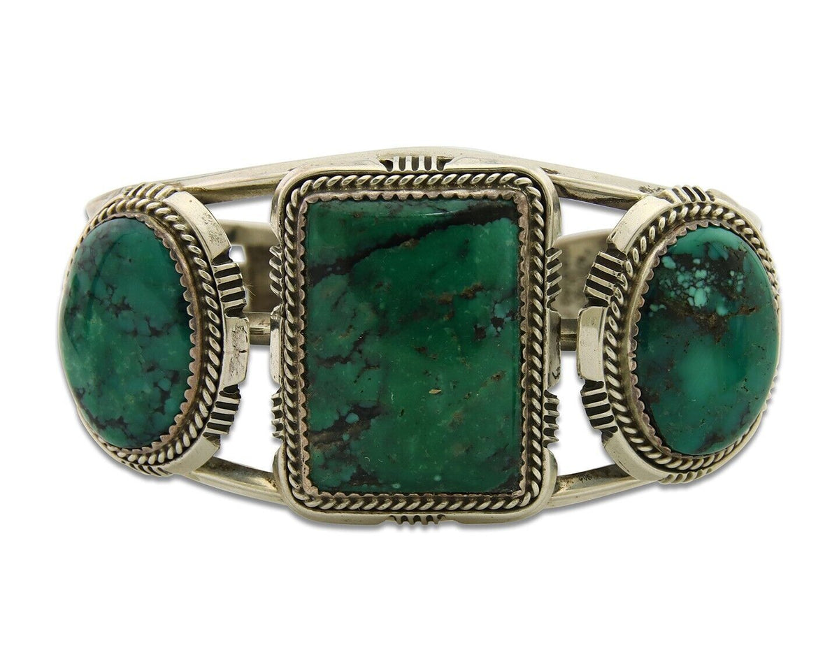Navajo Bracelet 925 Silver Turquoise Cuff Artist Signed William Denetdale C.80's