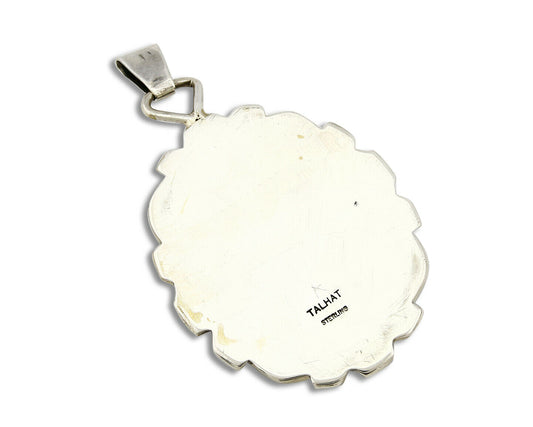 C. 80's-90 Navajo Talhat Large Natural Mined Turquoise .925 Silver Pendant