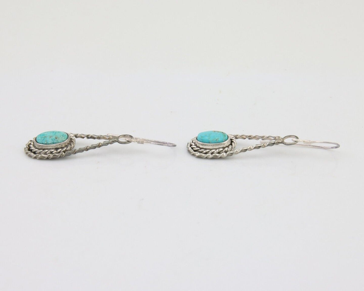 Navajo Dangle Earrings 925 Silver Natural Blue Turquoise Native Artist C.80's