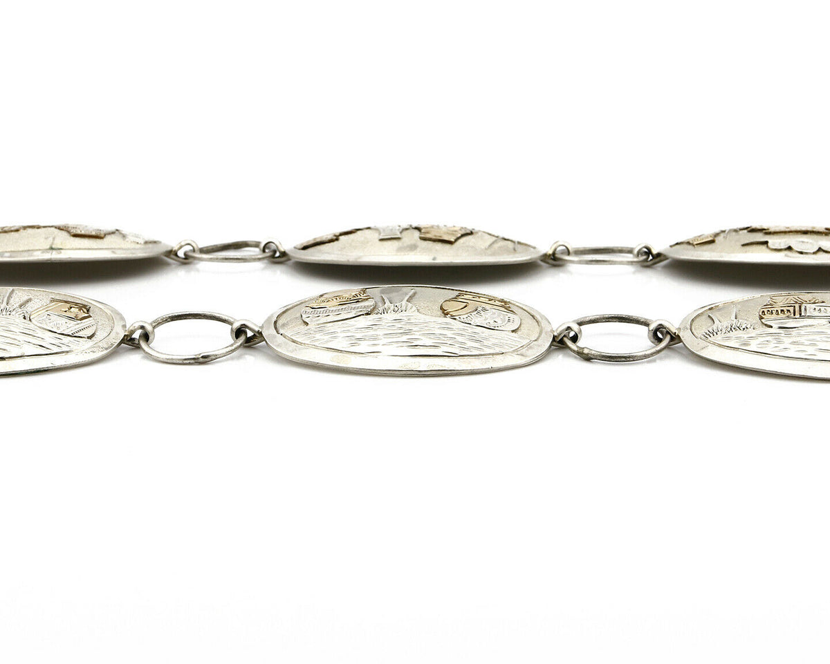 Navajo Concho Belt .925 Silver & 14k GP Signed WHT C.80's