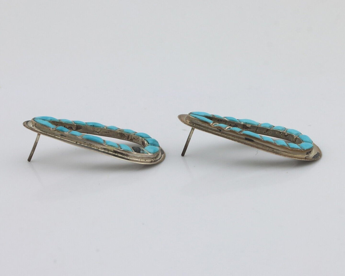Navajo Earrings 925 Silver Sleeping Beauty Turquoise Native Artist C.80s