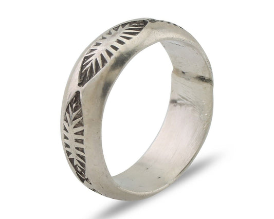 Navajo Hand Stamped Band 925 Silver 6.0 mm Signed Larry Chavez Size 5.5 C.80's