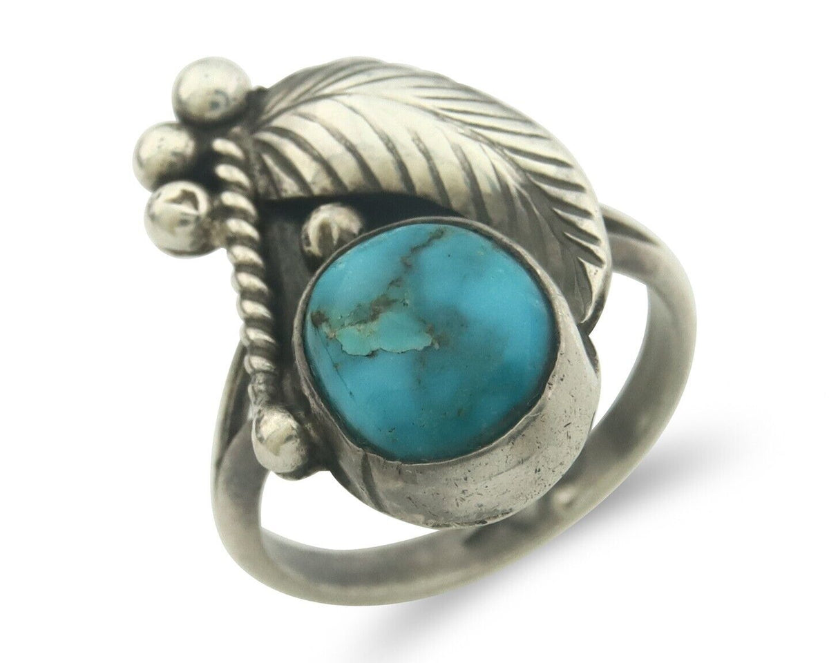 Navajo Ring 925 Sterling Turquoise Handmade Native Artist C.80's Size 6.5