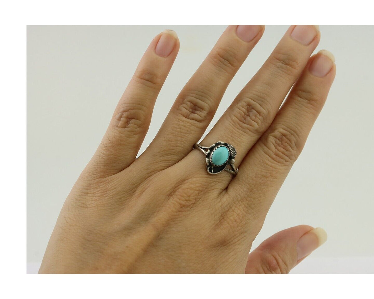 Navajo Handmade Ring 925 Silver Sleeping Beauty Artist Signed SC C.80's