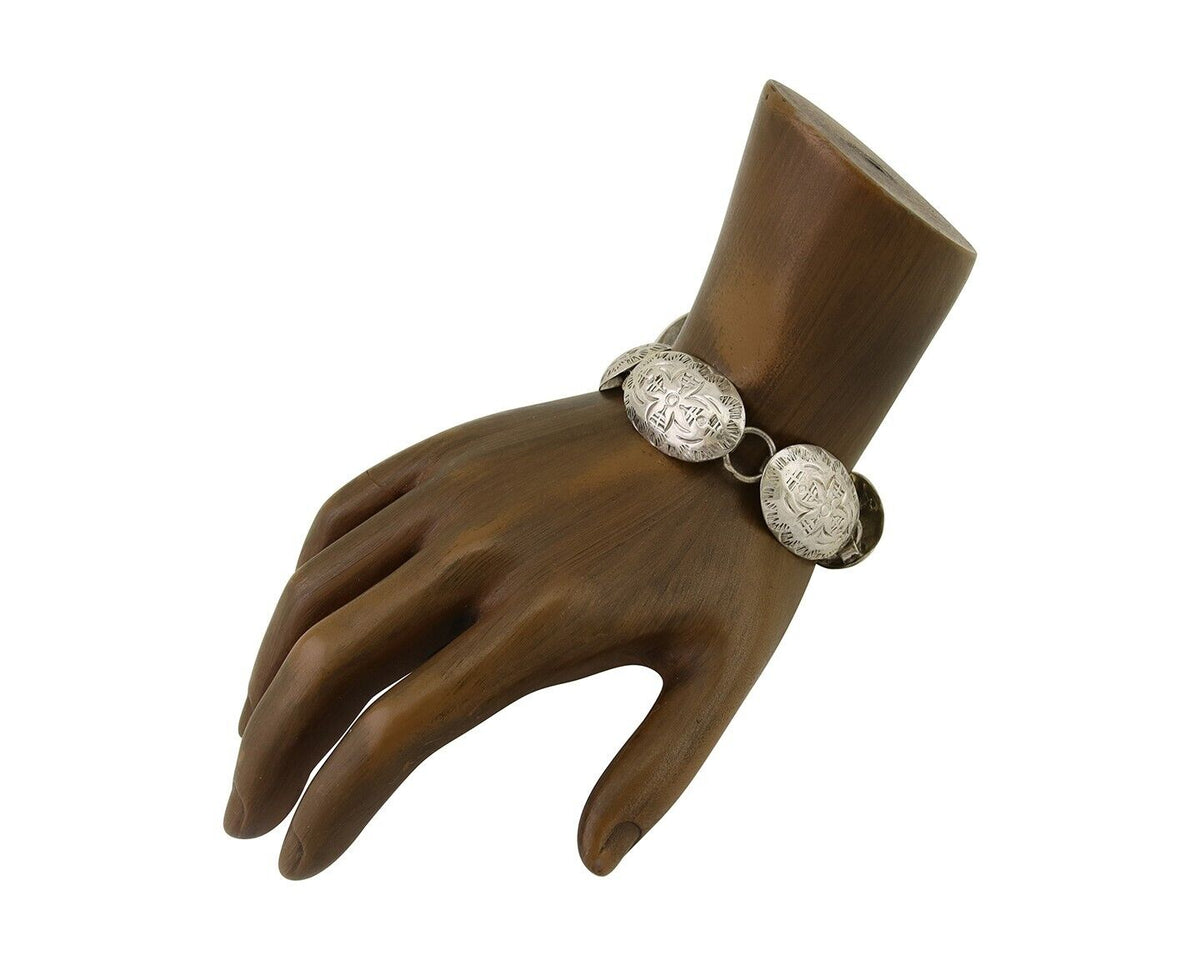 Navajo Hamdmade Concho Bracelet 925 Silver Native Artist Signed C Montoya C.80's