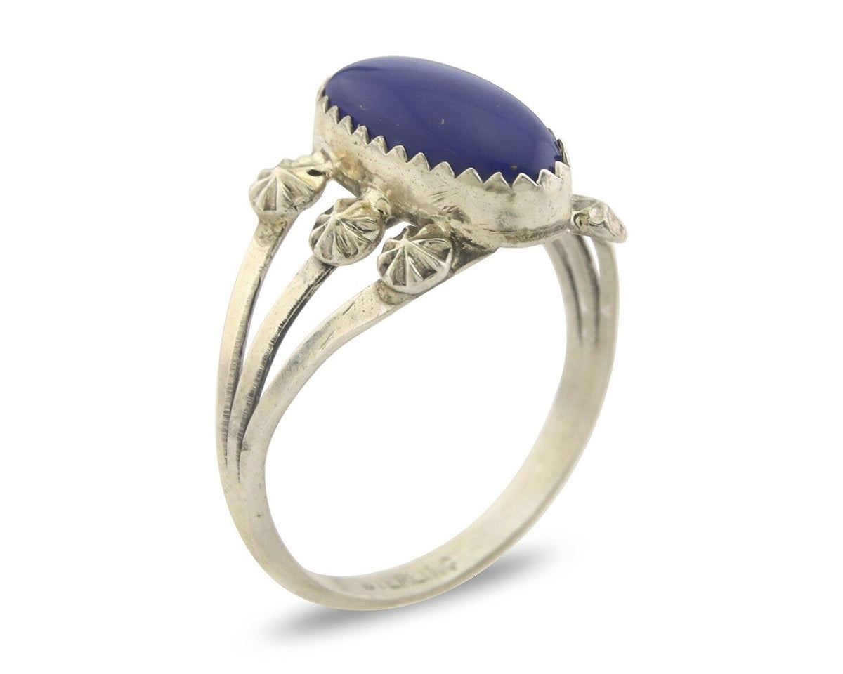 Navajo Ring 925 Sterling Natural Lapis Handmade Native Artist C.80's