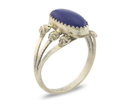Navajo Ring 925 Sterling Natural Lapis Handmade Native Artist C.80's