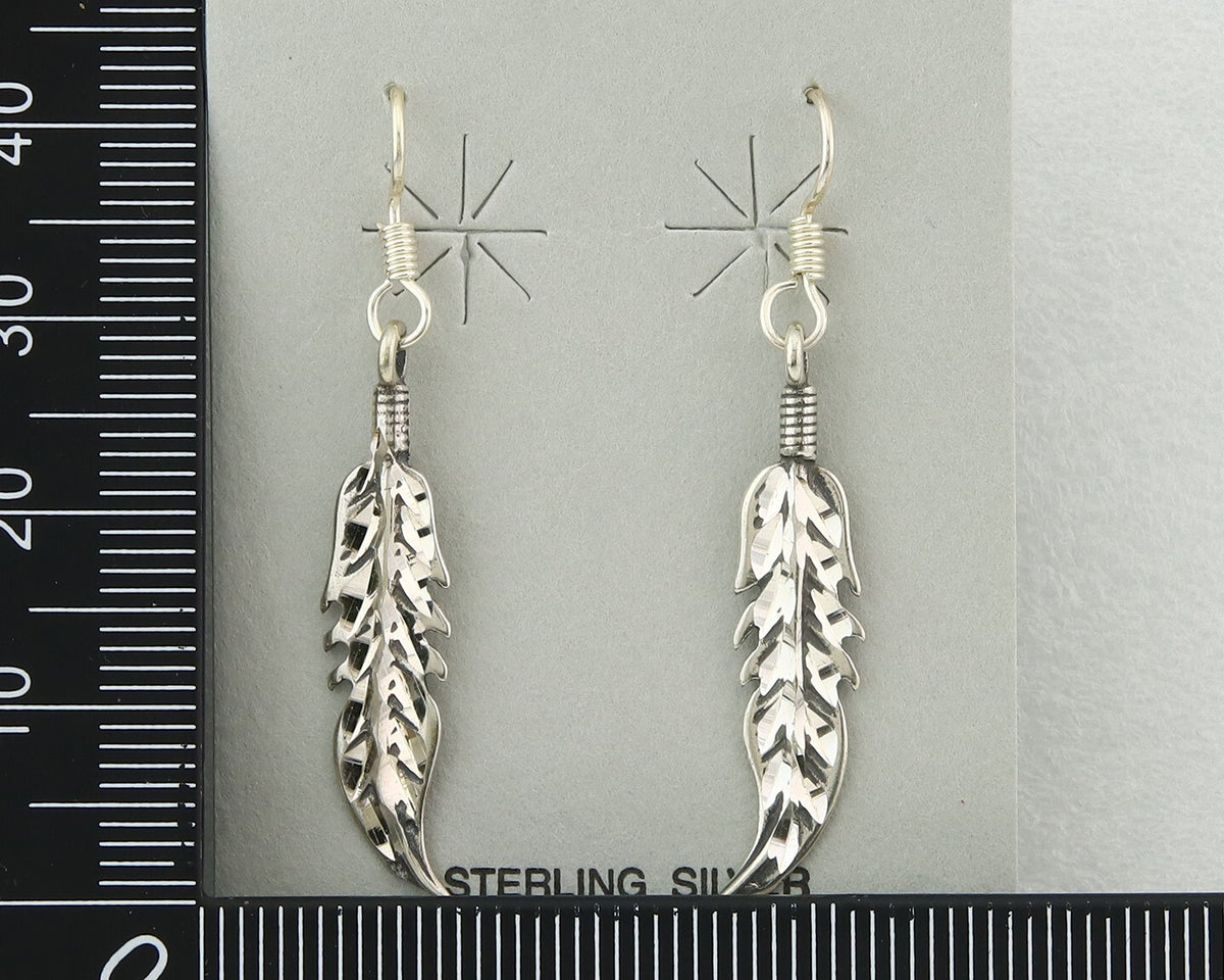 Navajo Feather Earrings Sterling Silver Dangle Vintage Authentic Signed Masha