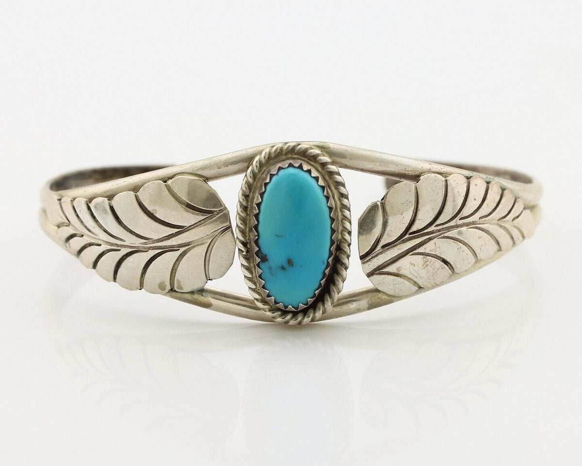 Navajo Handmade Bracelet 925 Silver Natural Blue Turquoise Artist Signed E C.80s