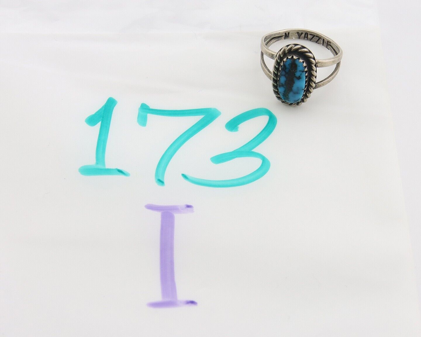 Navajo Ring 925 Sterling Natural Blue Turquoise Signed M Yazzie C.80's