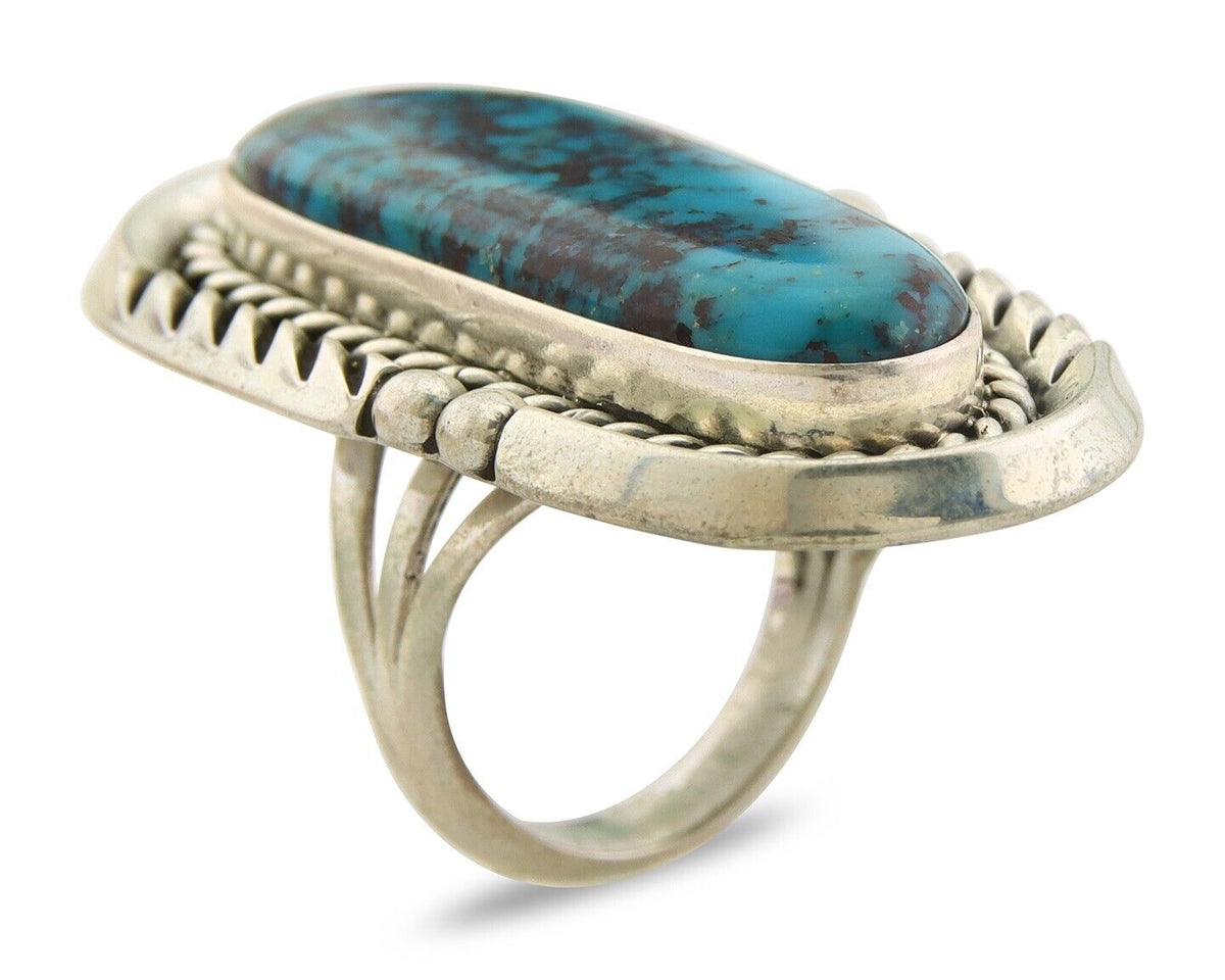 Navajo Ring 925 Sterling Natural Blue Turquoise Signed Ben S C.80's Size 9.0