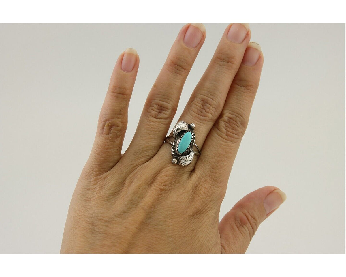 Navajo Ring 925 Silver Natural Blue Turquoise Native American Artist C.80's