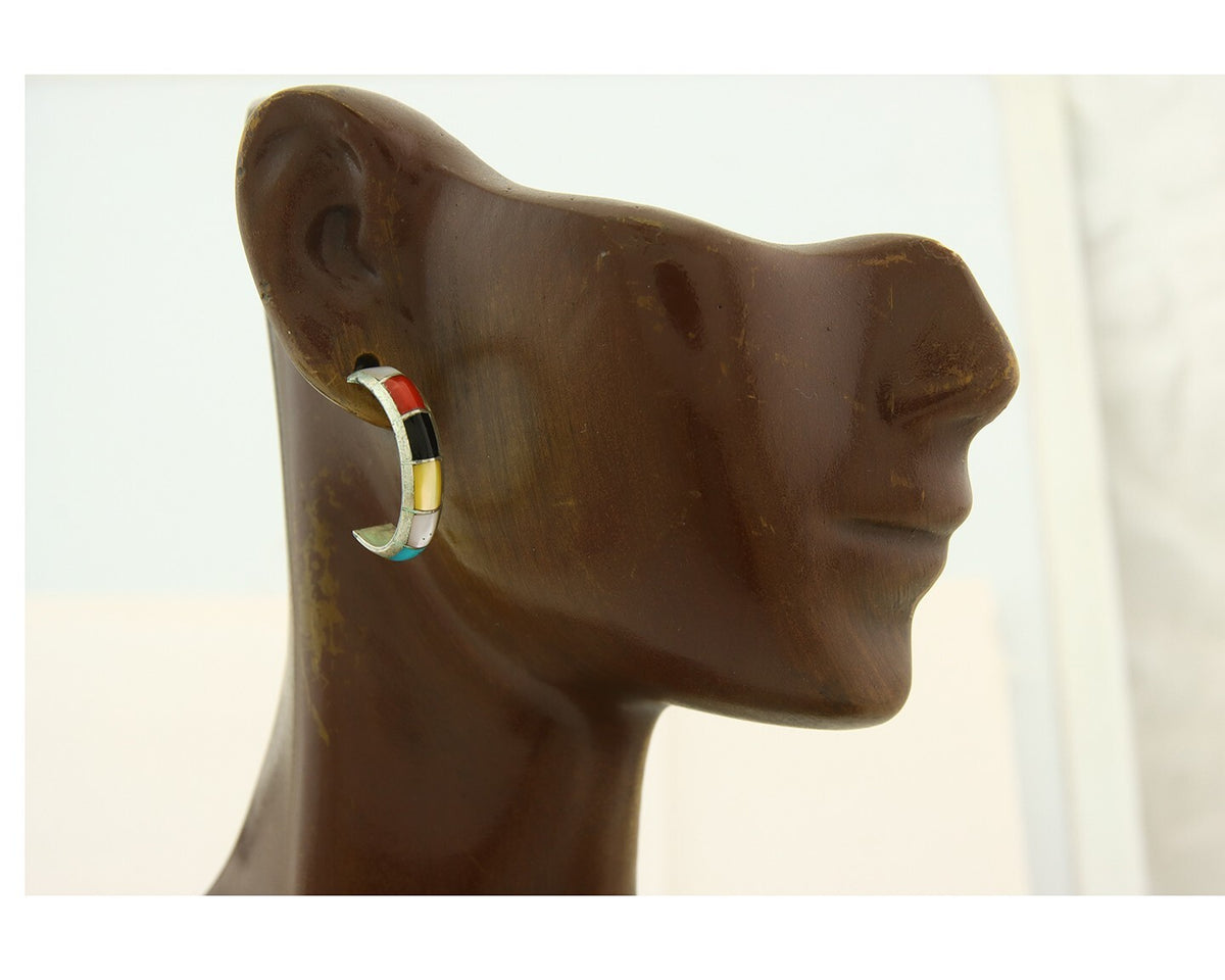 Navajo Earrings 925 Silver Natural Gemstone Native American Artist C.80's