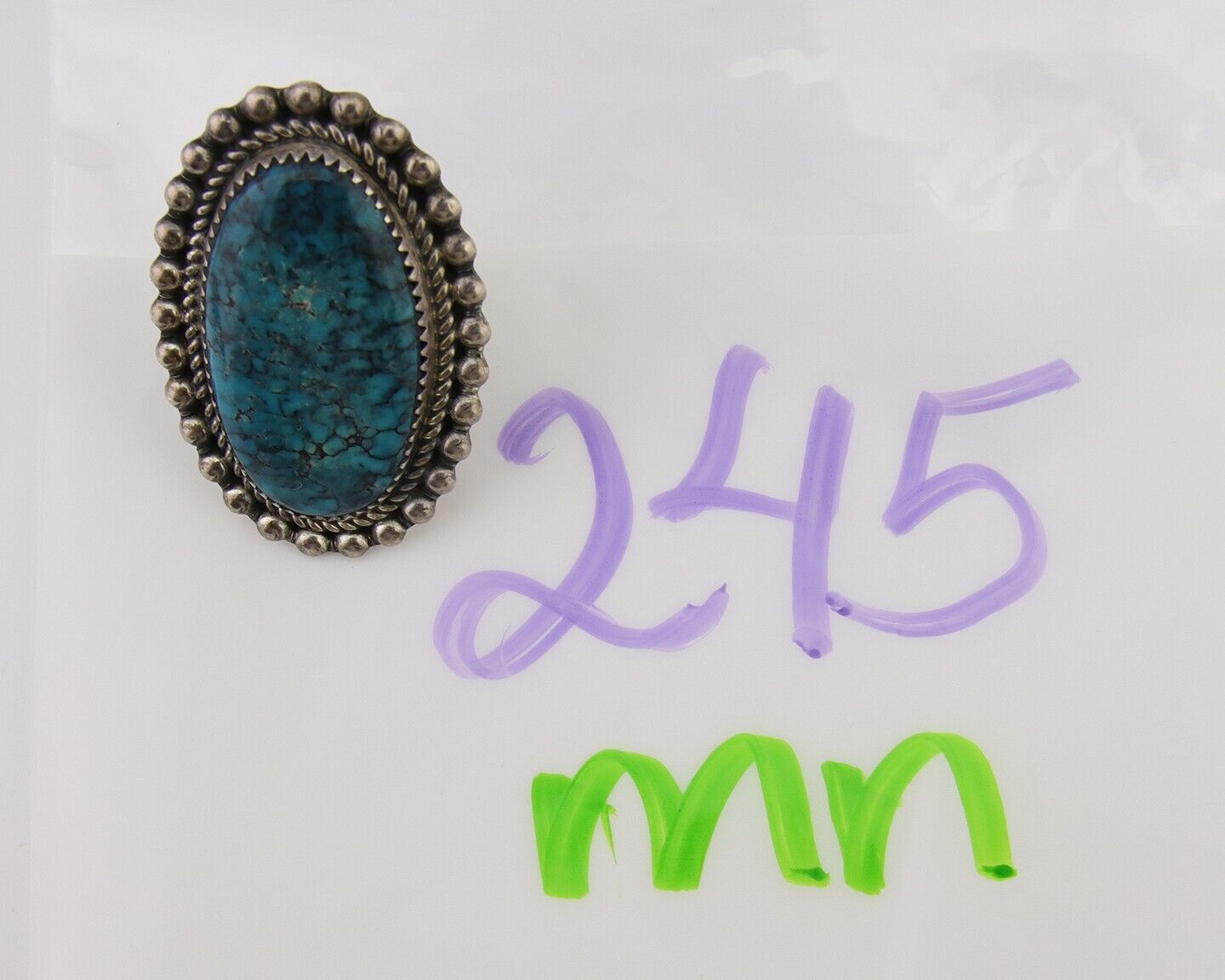 Navajo Handmade Ring 925 Silver Spiderweb Turquoise Native Artist C.80's