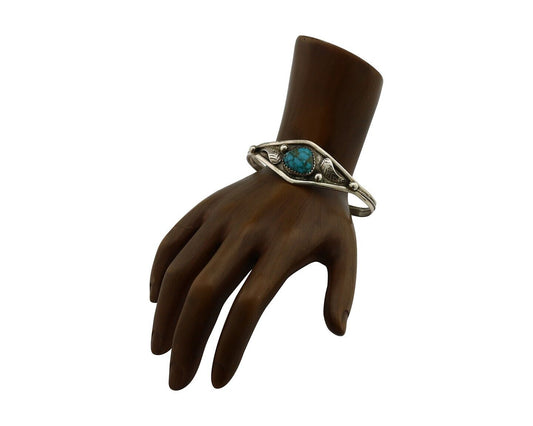 Navajo Bracelet 925 Silver Spiderweb Kingman Turquoise Native American C.80's