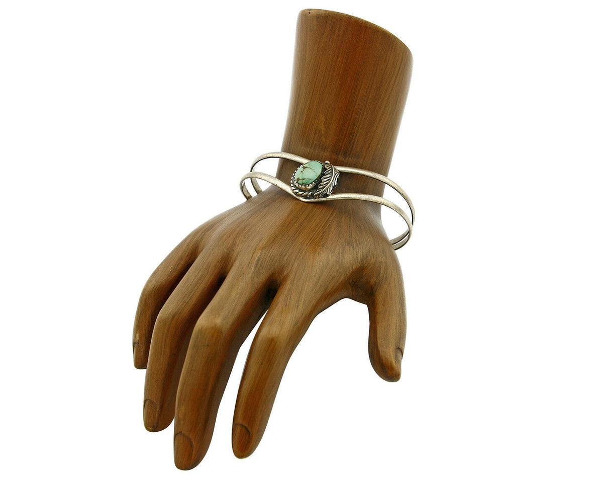 Navajo Handmade .925 Silver Natural Mined Bisbee Turquoise Cuff