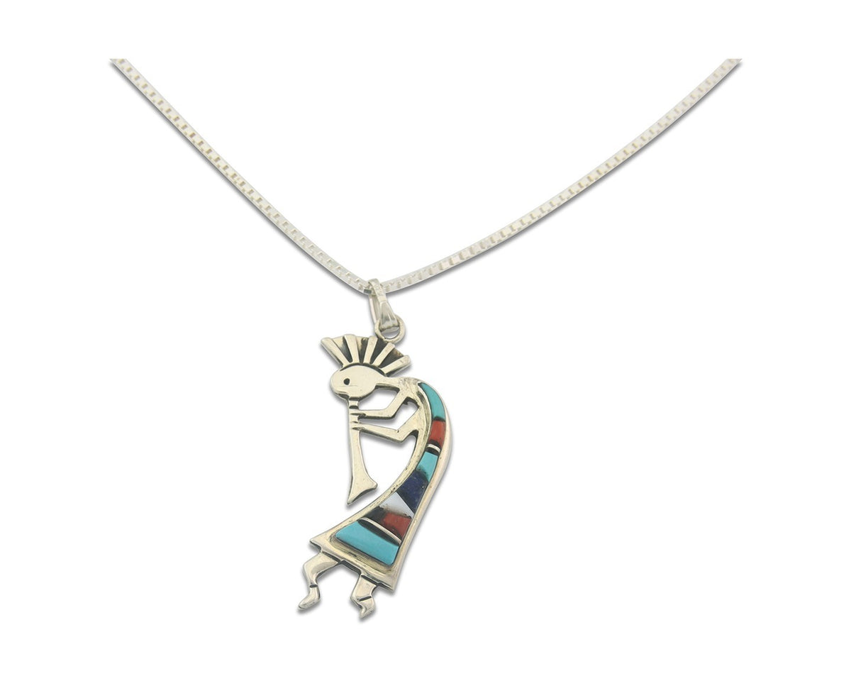 Navajo Kokopelli Necklace Sterling Silver Authentic Natural Gemstone