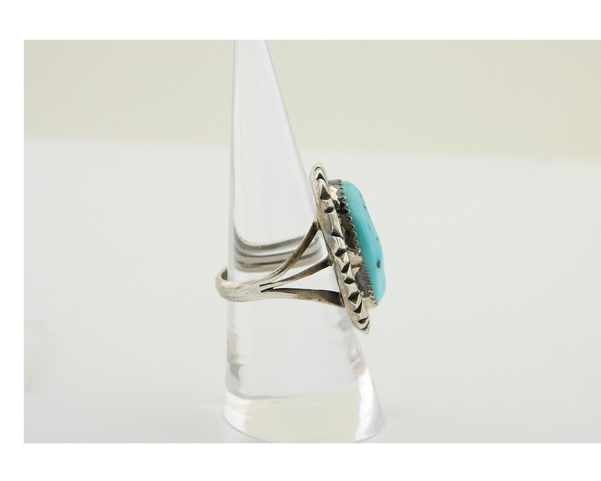 Navajo Ring 925 Silver Sleeping Beauty Turquoise Artist Siged Becenti C.80's