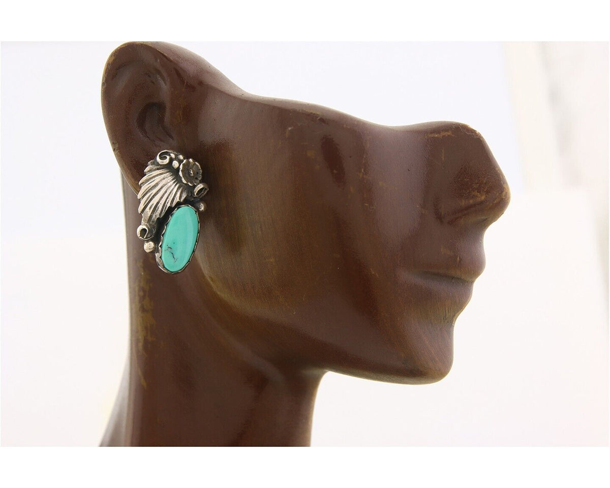 Navajo Earrings 925 Silver Natural Turquoise Native American Artist C.80's
