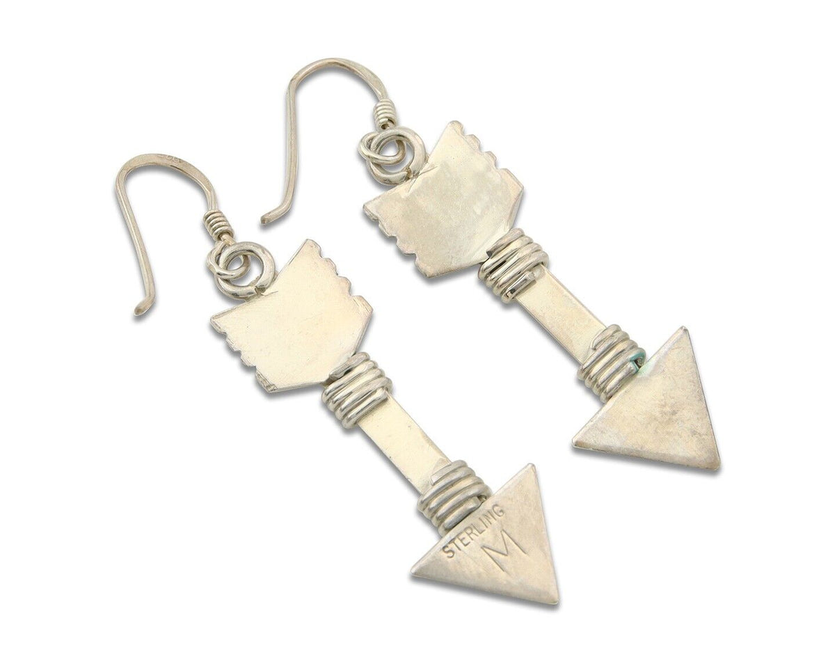 Navajo Handmade Arrow Earrings 925 Silver Artist Signed M C.80's
