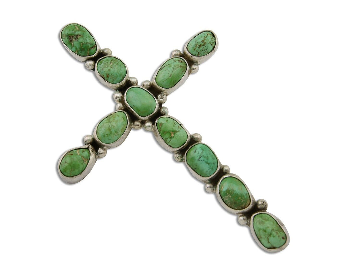 Navajo Cross Handmade Pendant 925 Silver Turquoise Artist Signed Russel Sam C80s