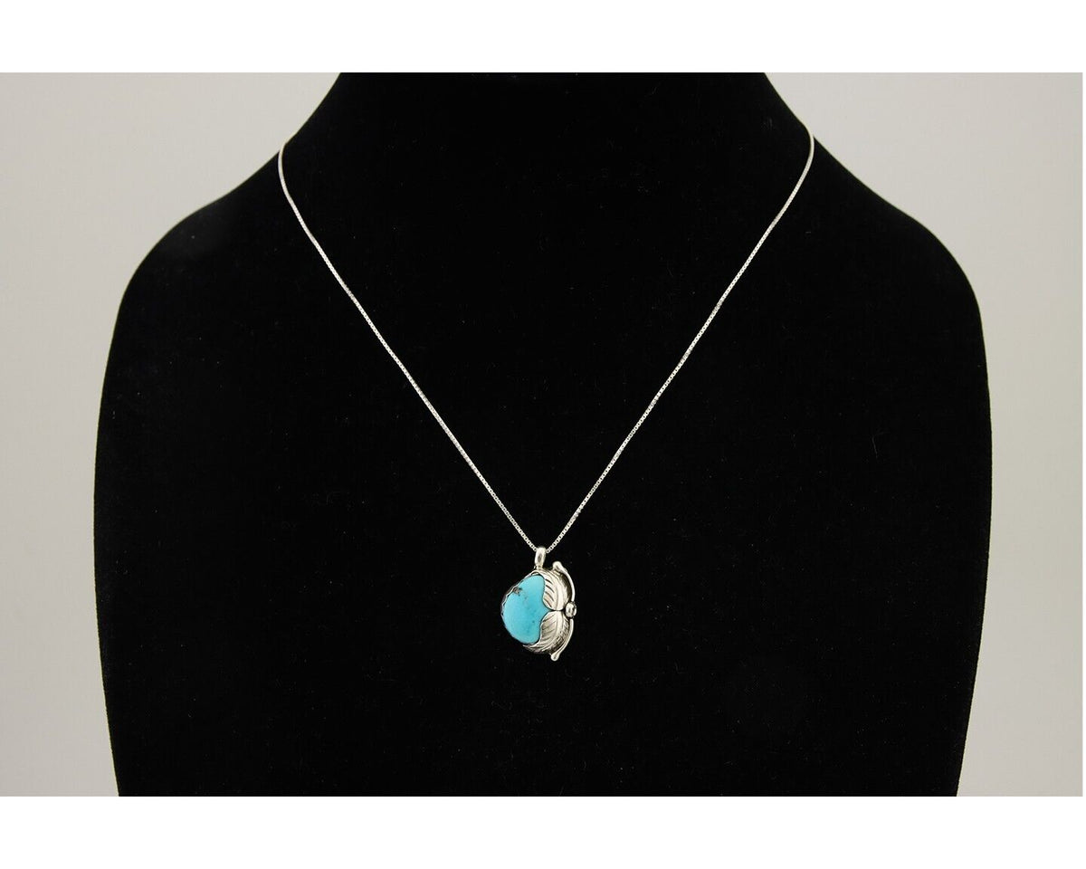 Navajo Necklace 925 Silver Natural Blue Turquoise Artist Signed D Zachary C.80's