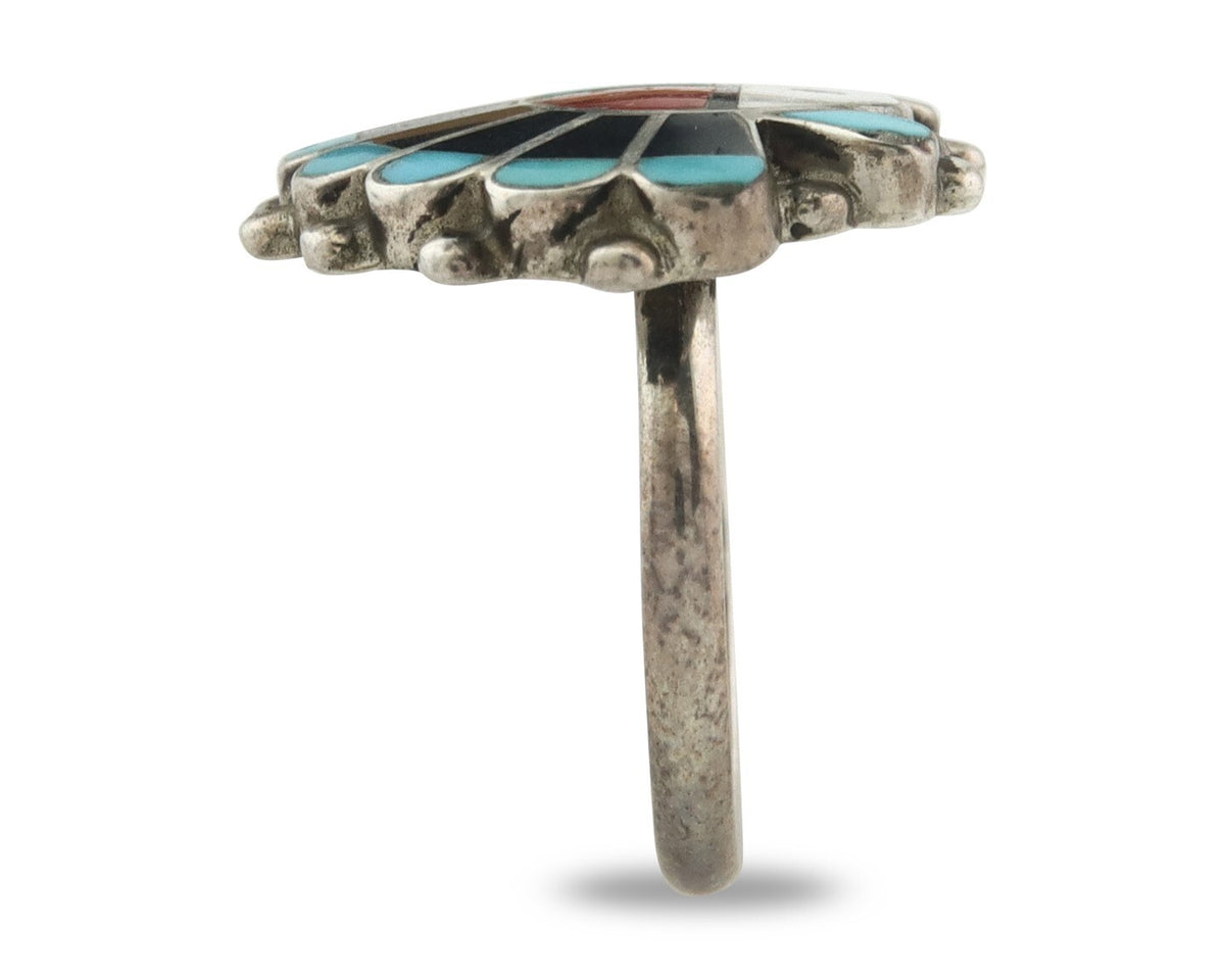 Vintage Zuni Ring 925 Sterling Silver Natural Gemstone Signed ELR Size 6.25
