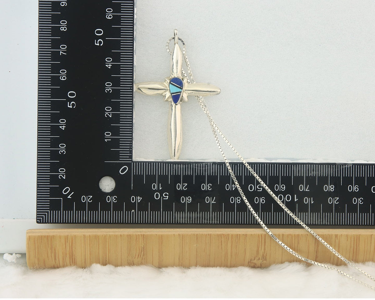 Navajo Cross Necklace Sterling Silver Authentic Natural Gemstones Signed M