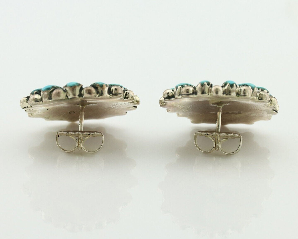 Navajo Earrings 925 Silver Sleeping Beauty Turquoise Signed B Yazzie C.80's