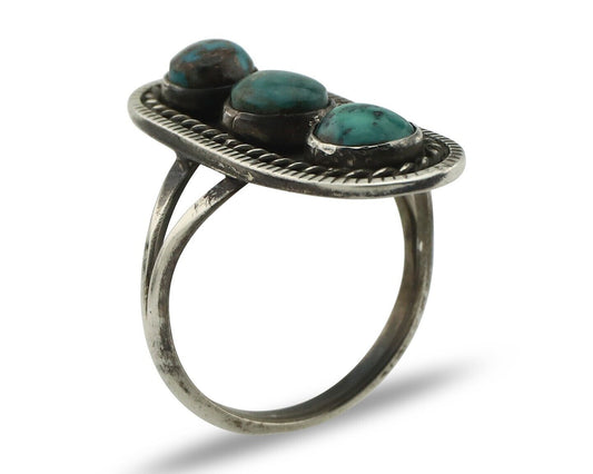 Navajo Ring 925 Silver Natural Blue Turquoise Native American Artist C.80's