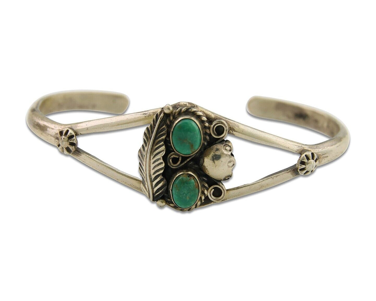Navajo Bracelet 925 Silver Cuff Turquoise Handmade Native Artist C.80's