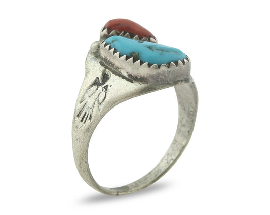 Vintage Navajo Ring 925 Sterling Silver Natural Gemstone Authentic Size 8.25