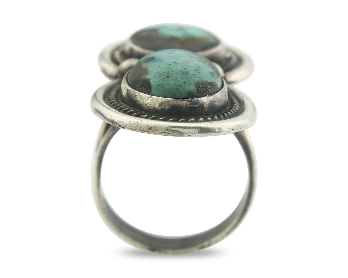 Navajo Ring 925 Sterling Turquoise Handmade Native Artist C.80's Size 7.75