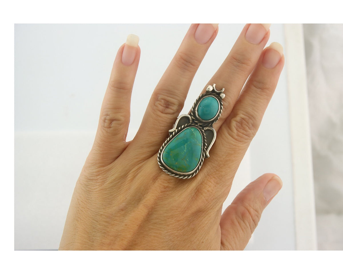 Vintage Navajo Ring 925 Sterling Authentic Turquoise Artist Signed Size 11