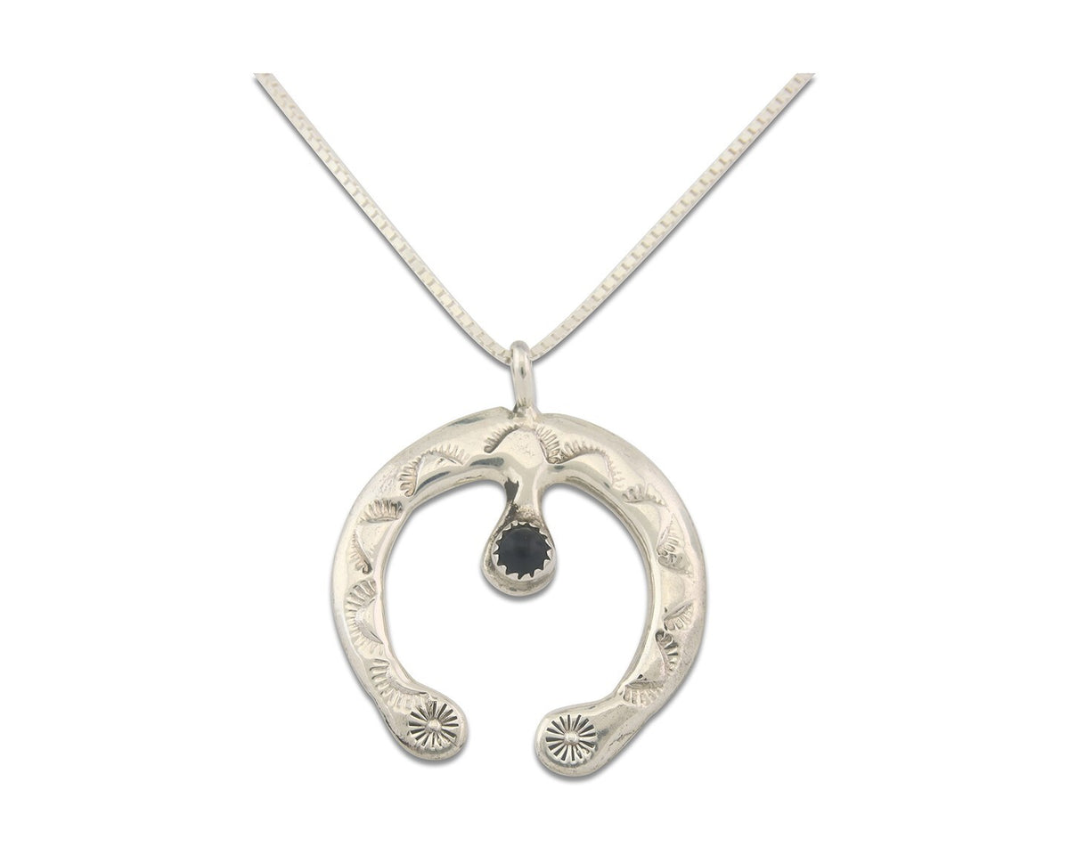 Navajo Sterling Silver Necklace Onyx Sand Cast Authentic Vintage Native American