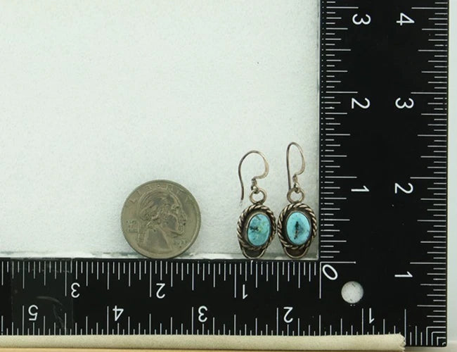 Navajo Dangle Earrings Sterling Silver Natural Turquoise Vintage