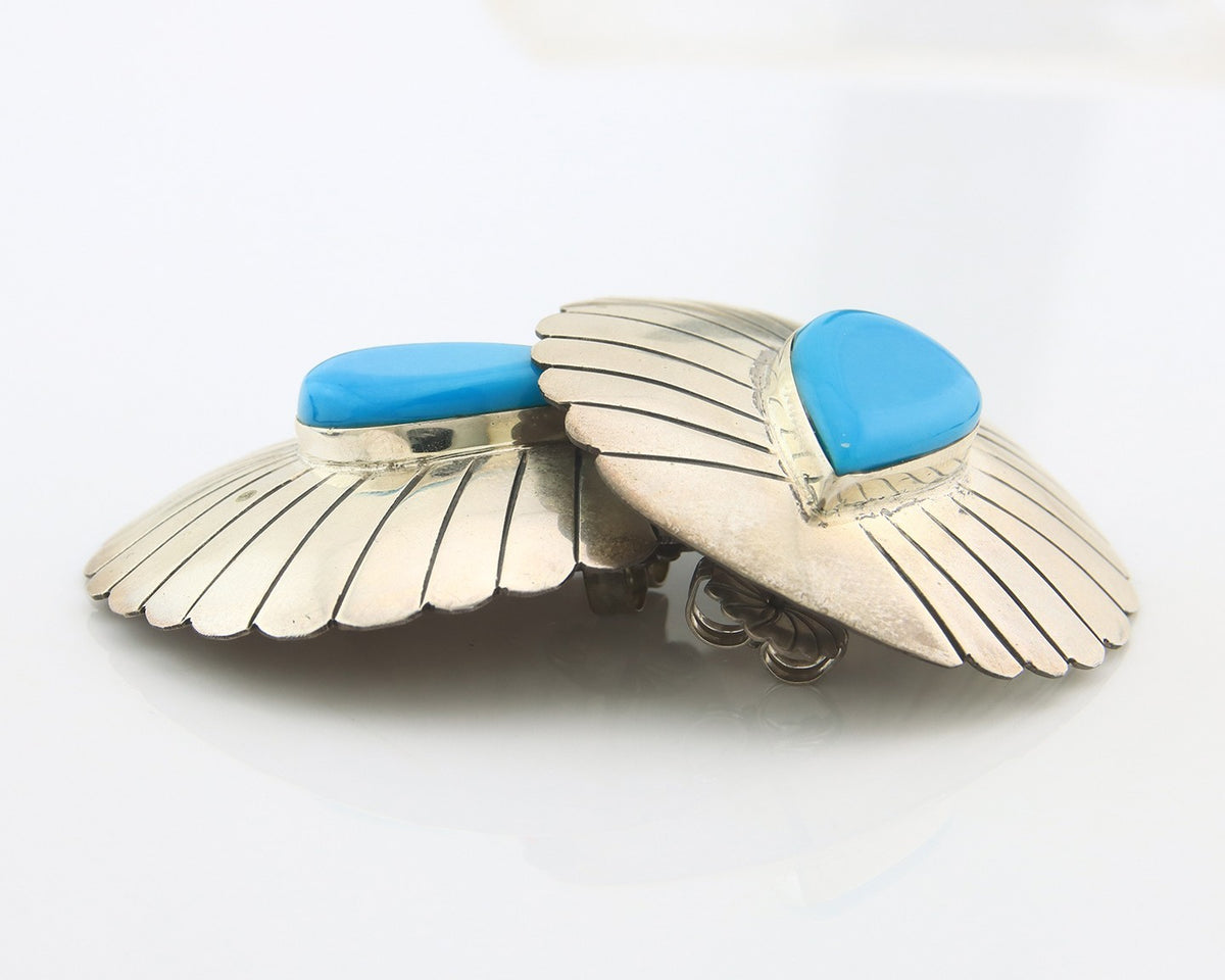 Navajo Earrings Sterling Silver Natural Turquoise Vintage Signed TCA 1986