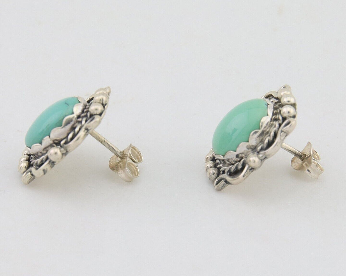 Navajo Earrings 925 Natural Turquoise Native Artist Signed VM C.80's