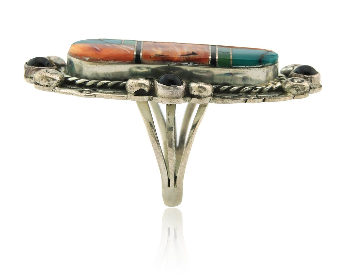 Navajo Tiwa Ring Sterling Silver Gemstone Vintage Signed Francis Size 6.0