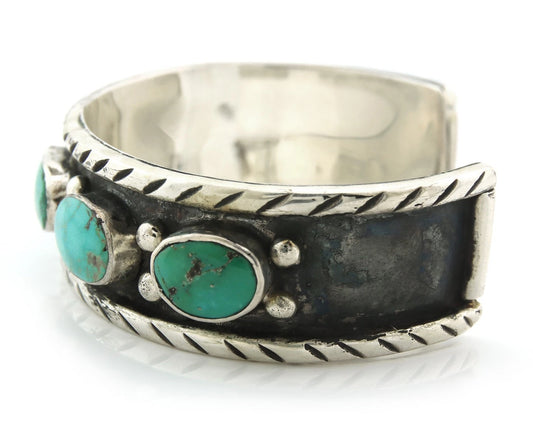 Navajo Cuff Bracelet Sterling Silver Turquoise Handmade Vintage Signed DZ