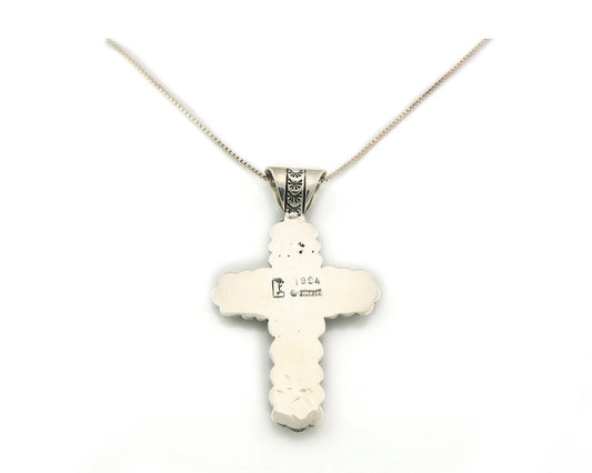 Navajo Cross Necklace Sterling Silver Natural Turquoise Artist Signed 1994